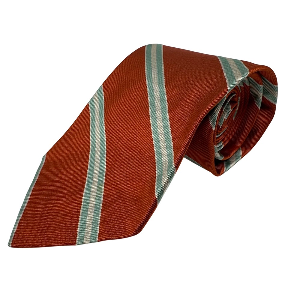 Polo Ralph Lauren Silk Tie Orange Green Repp Stripe Made in USA 3.75 Inch